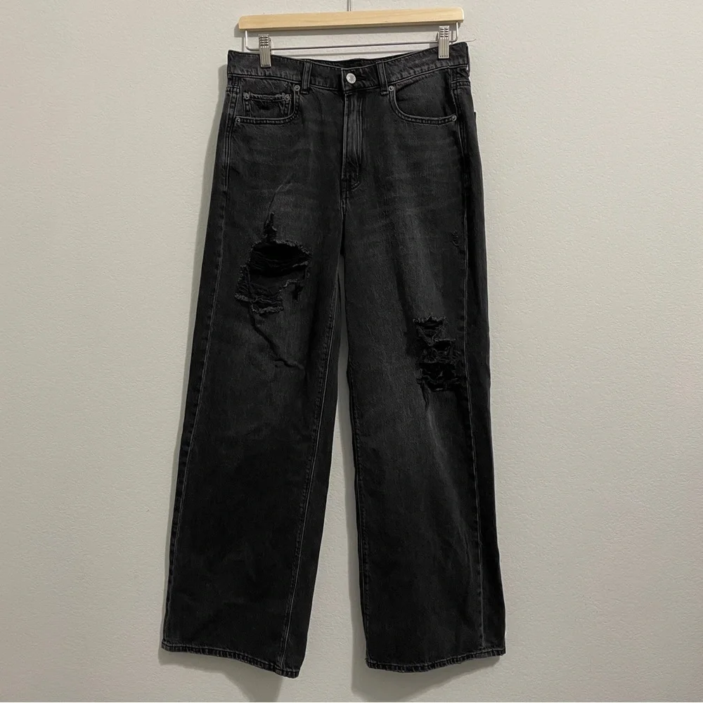 American Eagle Skater Jean High Rise Black Distressed Wide Leg Womens 6 - Picture 13 of 13